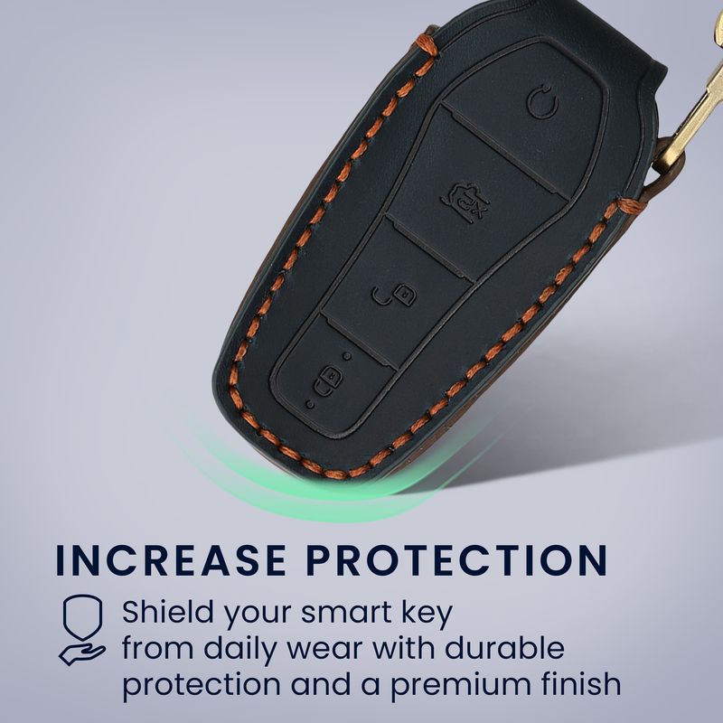 Auto si Moto - Electronice auto - Accesorii electronice auto - Husa pentru cheie auto Kwmobile pentru BYD Atto 3, Atto 2, Sealion, Han, anti-alunecare, piele naturala, albastru - Infinity.ro