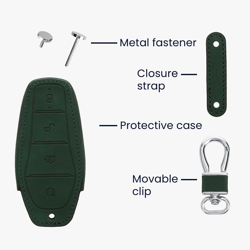 Auto si Moto - Electronice auto - Accesorii electronice auto - Husa pentru cheie auto Kwmobile pentru BYD Atto 3, Atto 2, Sealion, Han, anti-alunecare, piele ecologica, verde - Infinity.ro