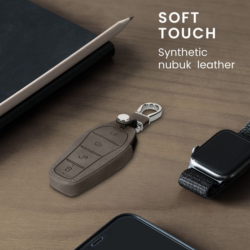 Auto si Moto - Electronice auto - Accesorii electronice auto - Husa pentru cheie auto Kwmobile pentru BYD Atto 3, Atto 2, Sealion, Han, anti-alunecare, piele ecologica, gri - Infinity.ro