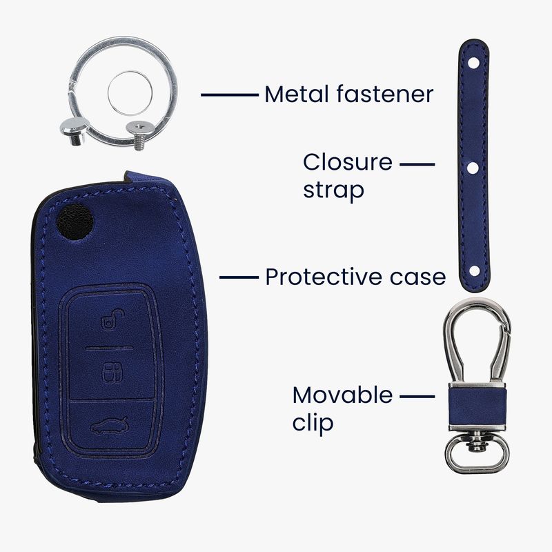 Auto si Moto - Electronice auto - Accesorii electronice auto - Husa pentru cheie auto Kwmobile pentru Ford Fiesta, Focus, Galaxy, Fusion, anti-alunecare, piele ecologica, albastru - Infinity.ro