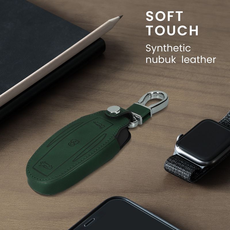 Auto si Moto - Electronice auto - Accesorii electronice auto - Husa pentru cheie auto Kwmobile pentru Tesla Model X, anti-alunecare, piele ecologica, verde - Infinity.ro