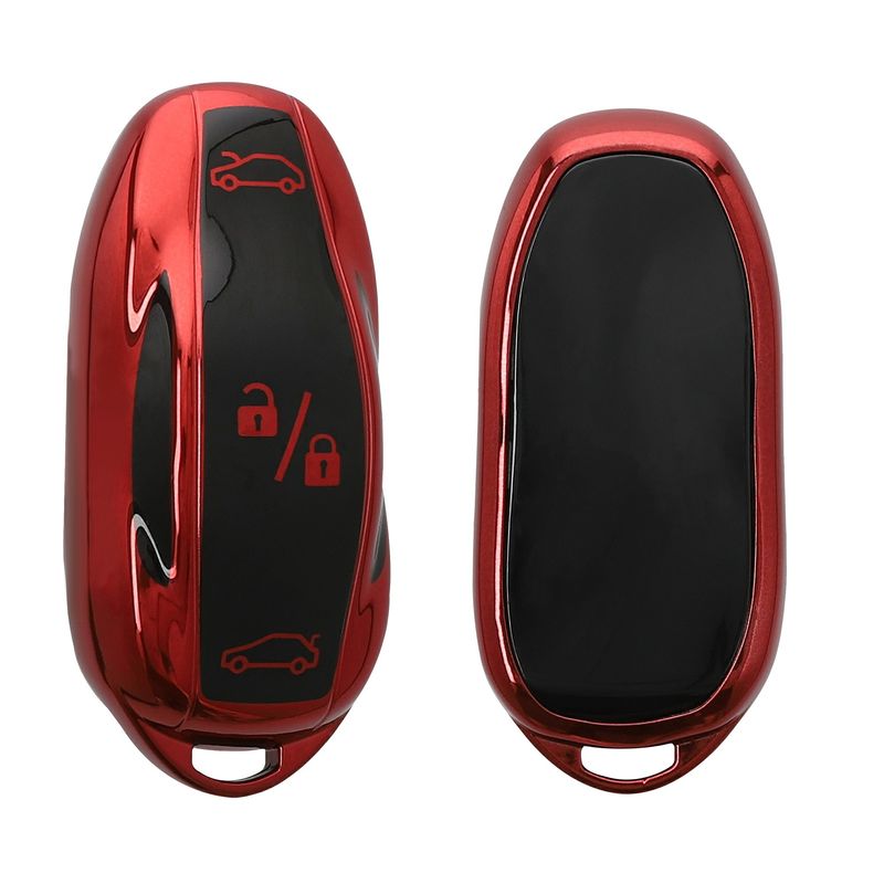 Auto si Moto - Electronice auto - Accesorii electronice auto - Husa pentru cheie auto Kwmobile pentru Tesla Model Y, Model 3, anti-alunecare, TPU, negru, rosu - Infinity.ro
