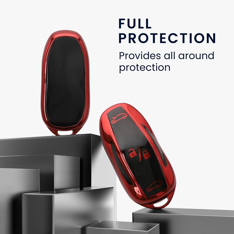 Auto si Moto - Electronice auto - Accesorii electronice auto - Husa pentru cheie auto Kwmobile pentru Tesla Model Y, Model 3, anti-alunecare, TPU, negru, rosu - Infinity.ro