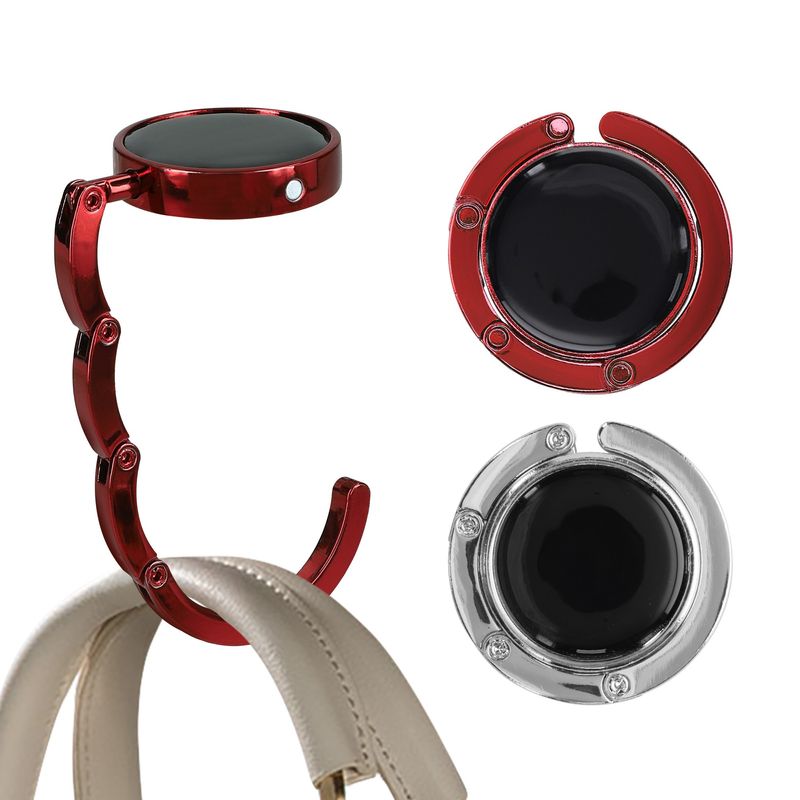 Casa si Gradina - Mobilier - Feronerie si accesorii mobila - Set 2 carlige de masa pentru geanta Kwmobile, inchidere magnetica, pliabile, anti-alunecare, metal, argintiu, rosu - Infinity.ro
