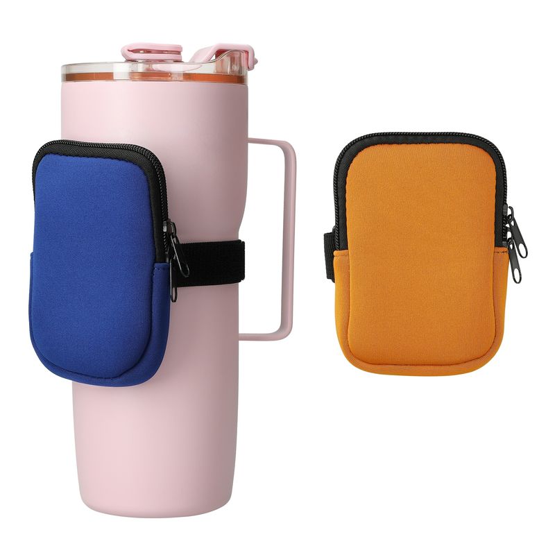 Casa si Gradina - Bucatarie si vesela - Cani si pahare - Sticle - Set 2 genti pentru sticle Kwmobile, organizare, fermoar, neopren, albastru si portocaliu - Infinity.ro
