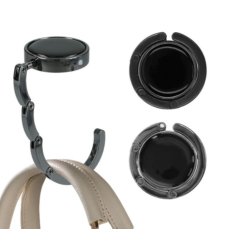 Casa si Gradina - Mobilier - Feronerie si accesorii mobila - Set 2 carlige de masa pentru geanta Kwmobile, inchidere magnetica, pliabile, anti-alunecare, metal, negru, gri - Infinity.ro