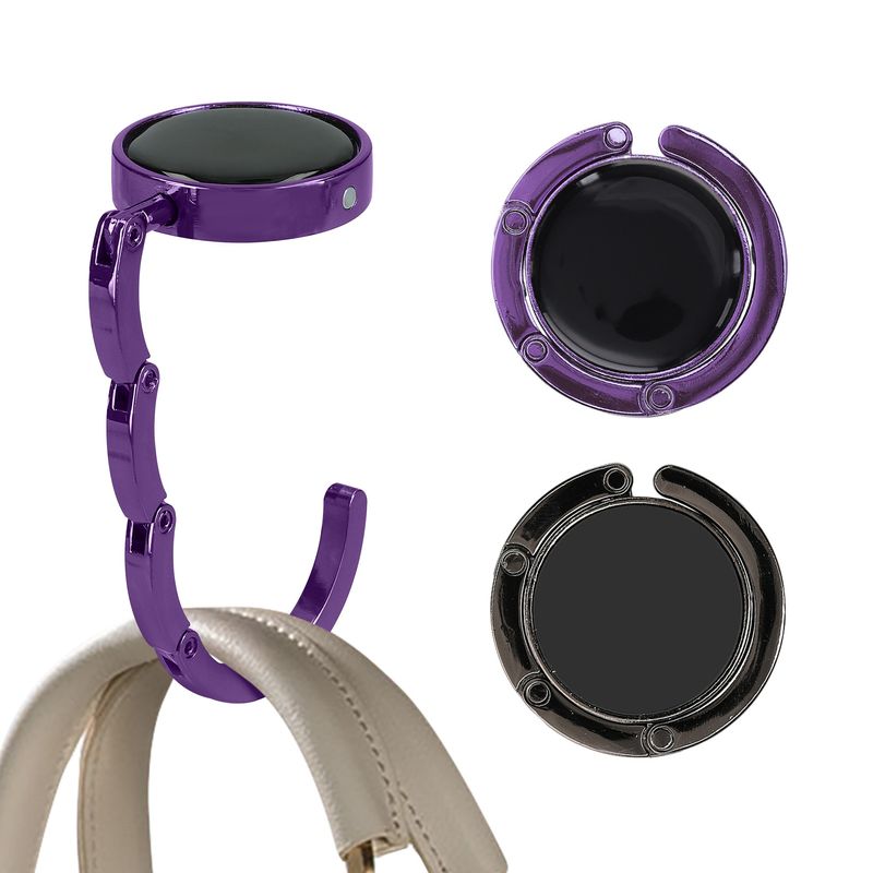Casa si Gradina - Mobilier - Feronerie si accesorii mobila - Set 2 carlige de masa pentru geanta Kwmobile, inchidere magnetica, pliabile, anti-alunecare, metal, negru, mov - Infinity.ro