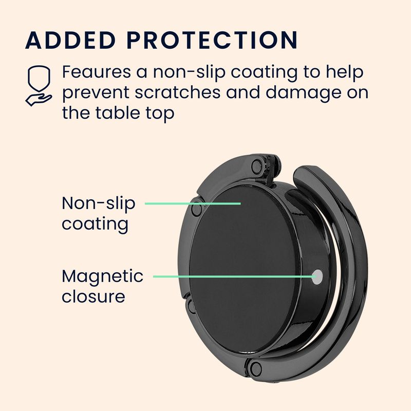 Casa si Gradina - Mobilier - Feronerie si accesorii mobila - Set 2 carlige de masa pentru geanta Kwmobile, inchidere magnetica, pliabile, anti-alunecare, metal, negru, argintiu - Infinity.ro