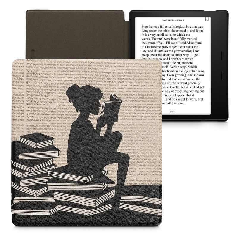 Laptop, Telefoane si Tablete - Ebook reader si accesorii - Accesorii eBook Reader - Husa eBook Kwmobile pentru Amazon Kindle Oasis 3 (2019), inchidere magnetica, Sleep/Wake, piele ecologica, negru, bej - Infinity.ro
