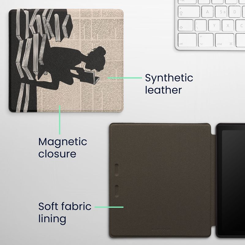 Laptop, Telefoane si Tablete - Ebook reader si accesorii - Accesorii eBook Reader - Husa eBook Kwmobile pentru Amazon Kindle Oasis 3 (2019), inchidere magnetica, Sleep/Wake, piele ecologica, negru, bej - Infinity.ro