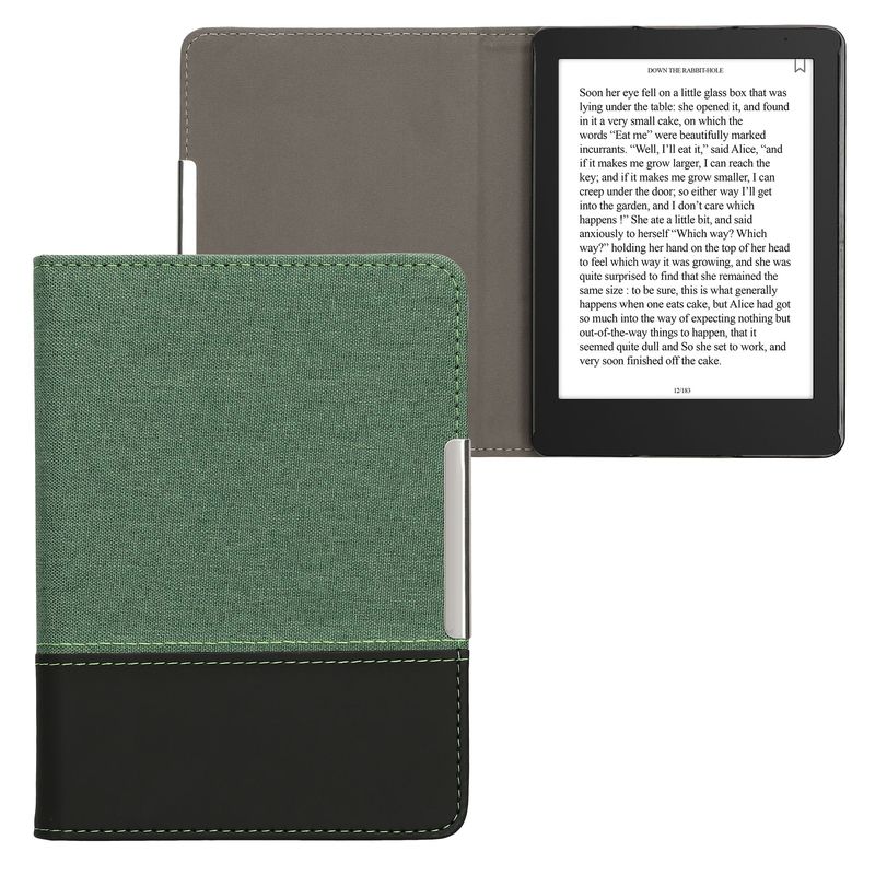 Laptop, Telefoane si Tablete - Ebook reader si accesorii - Accesorii eBook Reader - Husa eBook Kwmobile pentru Kobo Aura Edition 2, inchidere magnetica, Sleep/Wake, piele ecologica, panza, verde, negru - Infinity.ro