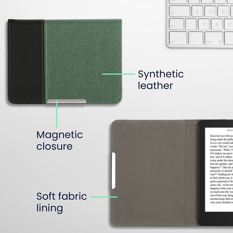Laptop, Telefoane si Tablete - Ebook reader si accesorii - Accesorii eBook Reader - Husa eBook Kwmobile pentru Kobo Aura Edition 2, inchidere magnetica, Sleep/Wake, piele ecologica, panza, verde, negru - Infinity.ro