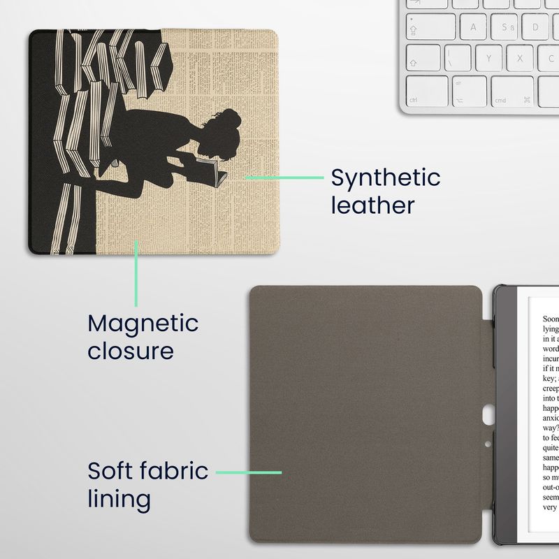 Laptop, Telefoane si Tablete - Ebook reader si accesorii - Accesorii eBook Reader - Husa eBook Kwmobile pentru Amazon Kindle Scribe (2024), inchidere magnetica, Sleep/Wake, piele ecologica, negru, bej - Infinity.ro