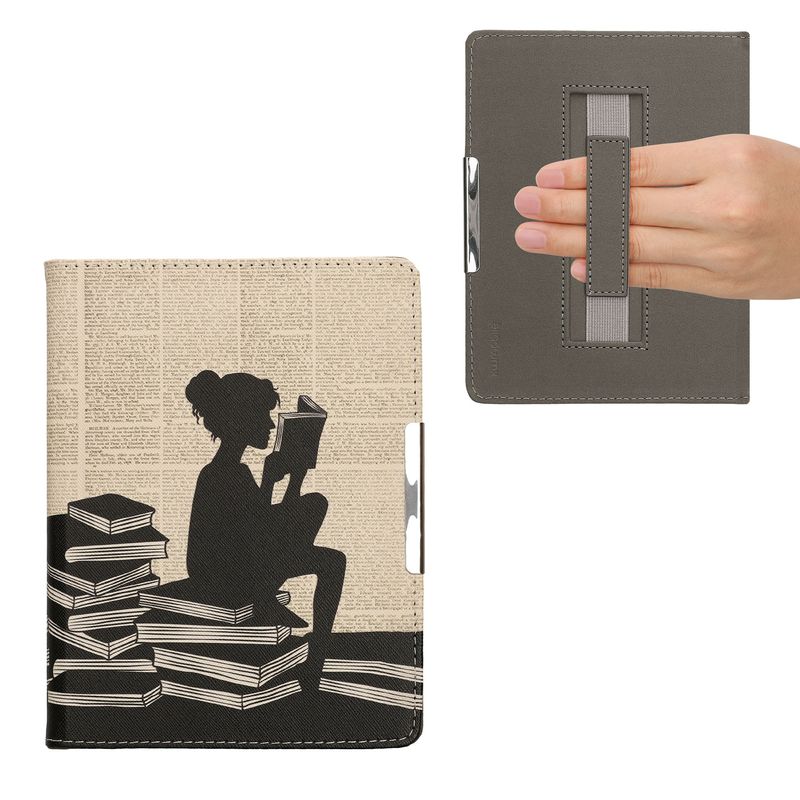 Laptop, Telefoane si Tablete - Ebook reader si accesorii - Accesorii eBook Reader - Husa eBook Kwmobile pentru Kobo Aura H2O Edition 2, inchidere magnetica, Sleep/Wake, piele ecologica, negru, bej - Infinity.ro