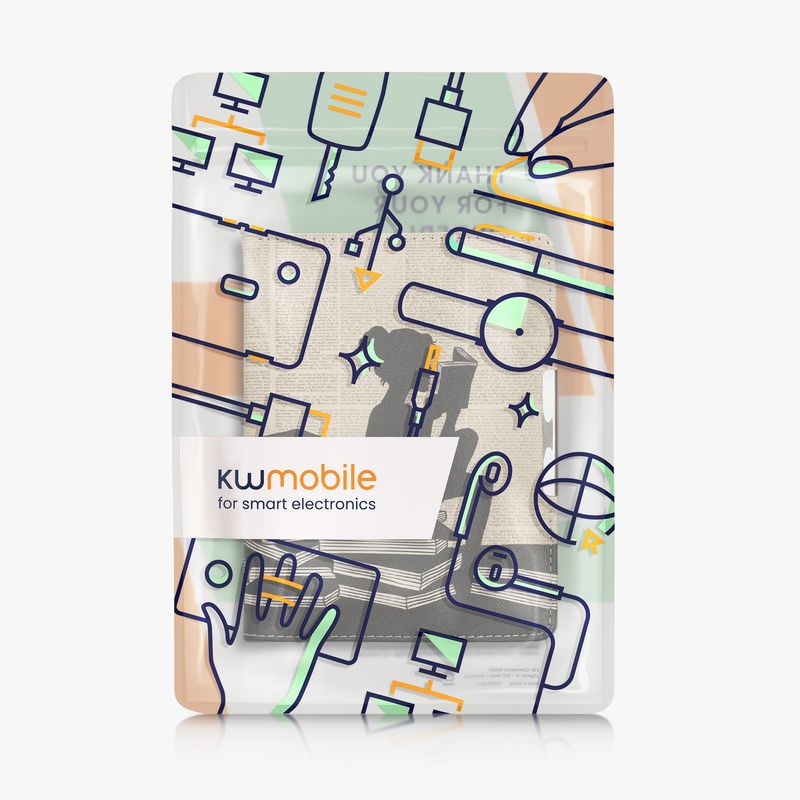 Laptop, Telefoane si Tablete - Ebook reader si accesorii - Accesorii eBook Reader - Husa eBook Kwmobile pentru Kobo Aura H2O Edition 2, inchidere magnetica, Sleep/Wake, piele ecologica, negru, bej - Infinity.ro