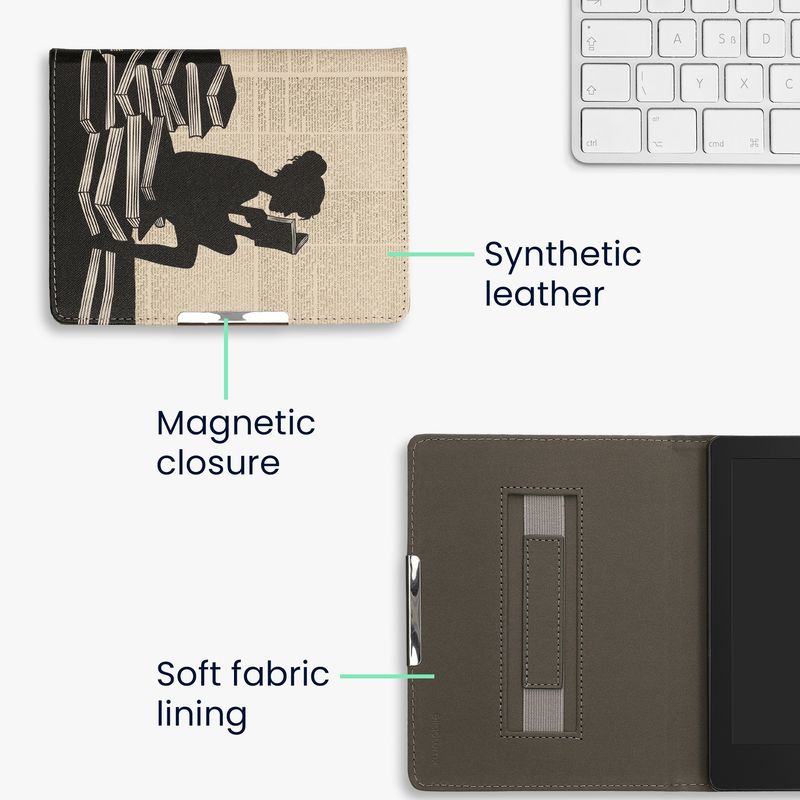 Laptop, Telefoane si Tablete - Ebook reader si accesorii - Accesorii eBook Reader - Husa eBook Kwmobile pentru Kobo Aura H2O Edition 2, inchidere magnetica, Sleep/Wake, piele ecologica, negru, bej - Infinity.ro