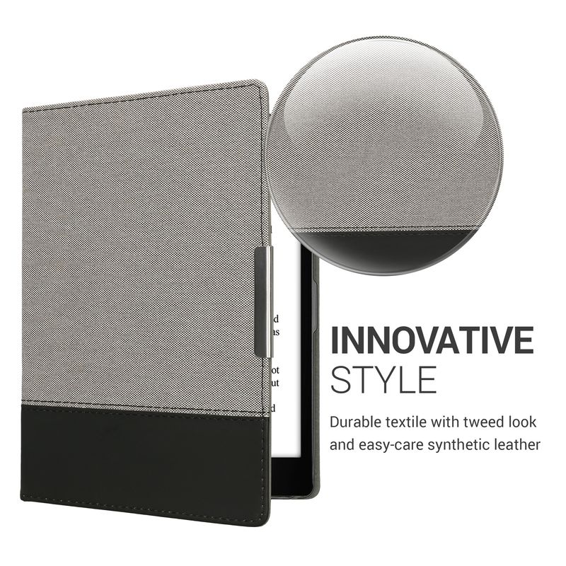 Laptop, Telefoane si Tablete - Ebook reader si accesorii - Accesorii eBook Reader - Husa eBook Kwmobile pentru Kobo Aura ONE, inchidere magnetica, protectie la socuri, piele ecologica, panza, gri, negru - Infinity.ro