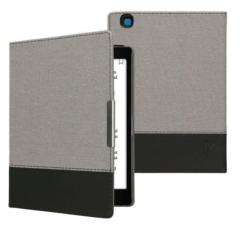 Laptop, Telefoane si Tablete - Ebook reader si accesorii - Accesorii eBook Reader - Husa eBook Kwmobile pentru Kobo Aura ONE, inchidere magnetica, protectie la socuri, piele ecologica, panza, gri, negru - Infinity.ro