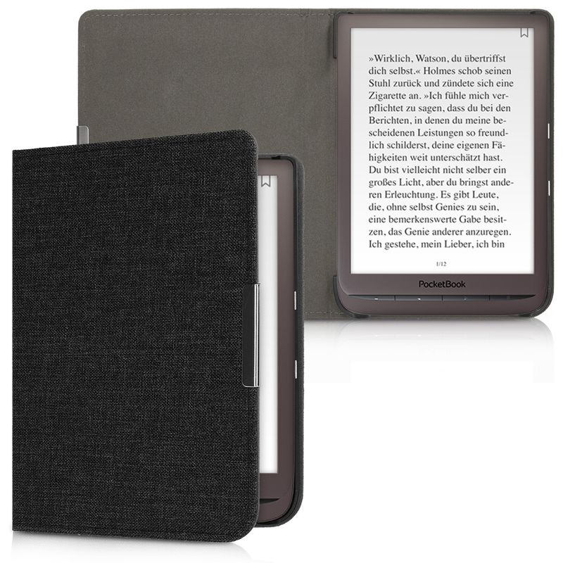 Laptop, Telefoane si Tablete - Ebook reader si accesorii - Accesorii eBook Reader - Husa eBook Kwmobile pentru PocketBook InkPad 3, 3 Pro, Color, Vivlio InkPad 3, inchidere magnetica, textil, gri - Infinity.ro