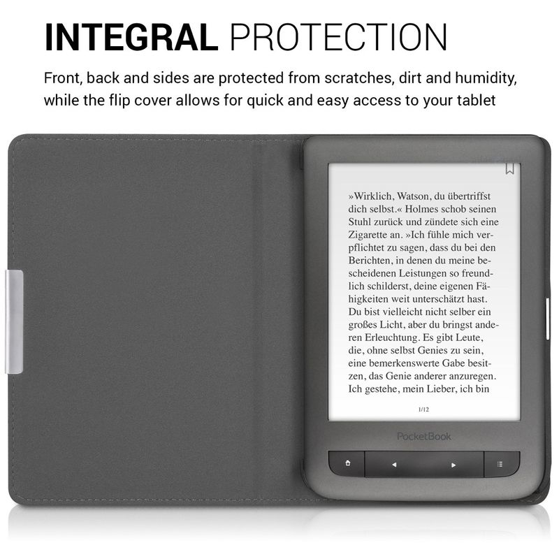 Laptop, Telefoane si Tablete - Ebook reader si accesorii - Accesorii eBook Reader - Husa eBook Kwmobile pentru PocketBook Touch Lux 3, Touch Lux 2, Basic Lux, Basic 3, piele ecologica, panza, gri, negru - Infinity.ro