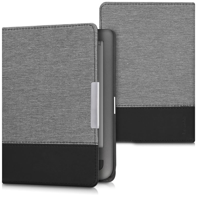 Laptop, Telefoane si Tablete - Ebook reader si accesorii - Accesorii eBook Reader - Husa eBook Kwmobile pentru PocketBook Touch Lux 3, Touch Lux 2, Basic Lux, Basic 3, piele ecologica, panza, gri, negru - Infinity.ro