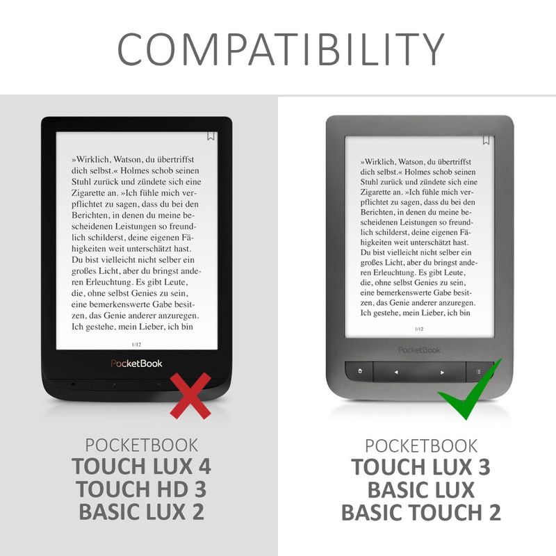 Laptop, Telefoane si Tablete - Ebook reader si accesorii - Accesorii eBook Reader - Husa eBook Kwmobile pentru PocketBook Touch Lux 3, Touch Lux 2, Basic Lux, Basic 3, piele ecologica, panza, gri, negru - Infinity.ro
