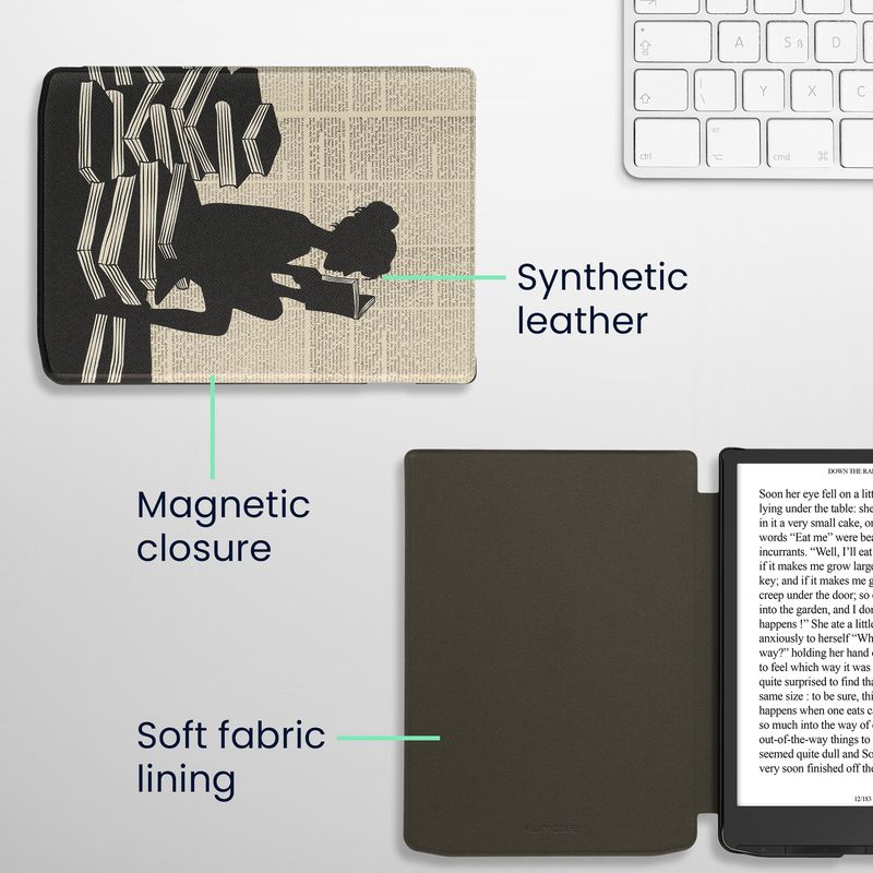 Laptop, Telefoane si Tablete - Ebook reader si accesorii - Accesorii eBook Reader - Husa eBook Kwmobile pentru PocketBook InkPad 4, Color 3, Color 2, Vivlio InkPad 4, piele ecologica, negru, bej - Infinity.ro
