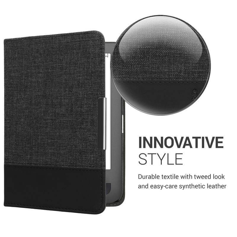 Laptop, Telefoane si Tablete - Ebook reader si accesorii - Accesorii eBook Reader - Husa eBook Kwmobile pentru PocketBook Touch Lux 3, Touch Lux 2, Basic Lux, Basic 3, piele ecologica, panza, gri antracit - Infinity.ro