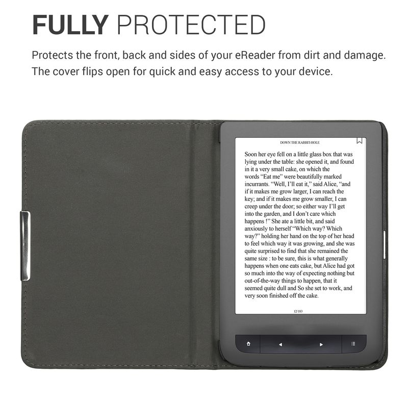 Laptop, Telefoane si Tablete - Ebook reader si accesorii - Accesorii eBook Reader - Husa eBook Kwmobile pentru PocketBook Touch Lux 3, Touch Lux 2, Basic Lux, Basic 3, piele ecologica, panza, gri antracit - Infinity.ro