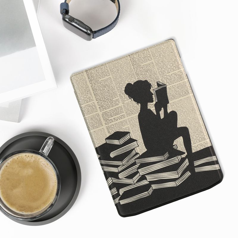Laptop, Telefoane si Tablete - Ebook reader si accesorii - Accesorii eBook Reader - Husa eBook Kwmobile pentru PocketBook InkPad 4, Color 3, Color 2, Vivlio InkPad 4, piele ecologica, negru, bej - Infinity.ro