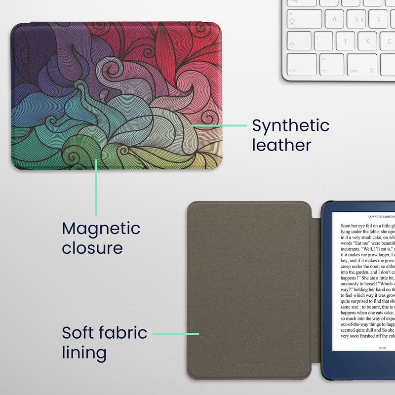 Laptop, Telefoane si Tablete - Ebook reader si accesorii - Accesorii eBook Reader - Husa Kwmobile pentru Amazon Kindle 11 (2022), Kindle 11 (2024), functie Sleep/Wake, piele ecologica, multicolor - Infinity.ro
