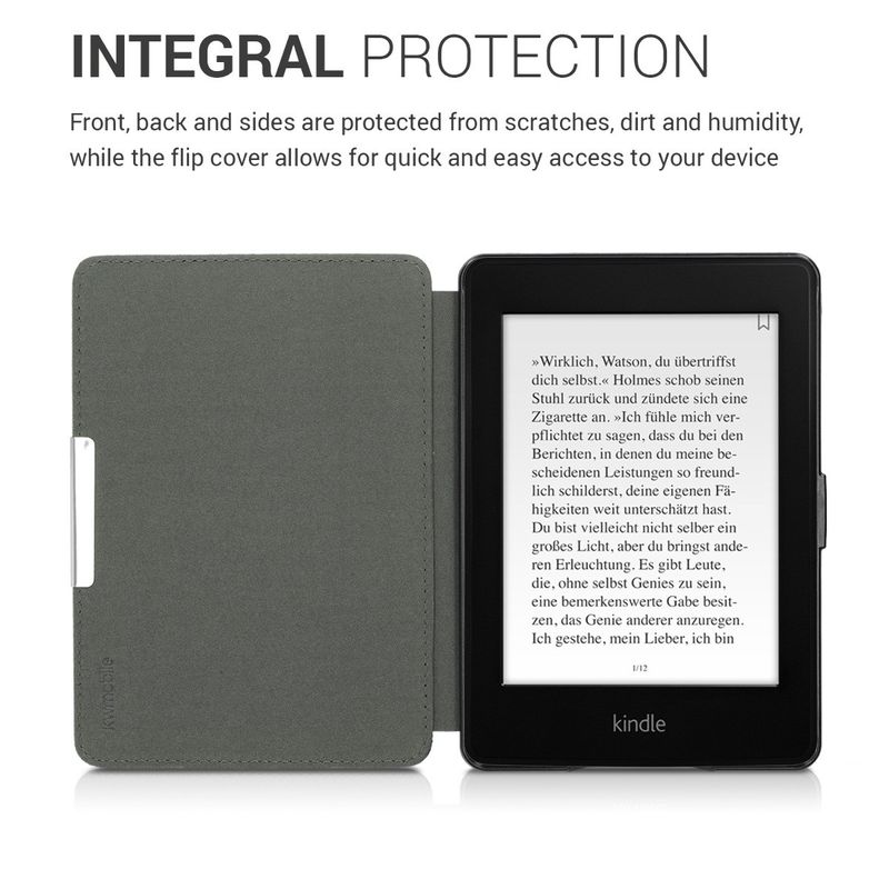 Laptop, Telefoane si Tablete - Ebook reader si accesorii - Accesorii eBook Reader - Husa Kwmobile pentru Amazon Kindle Paperwhite 1, 2, 3 (2012-2017), inchidere magnetica, functie Sleep/Wake, nailon, gri - Infinity.ro