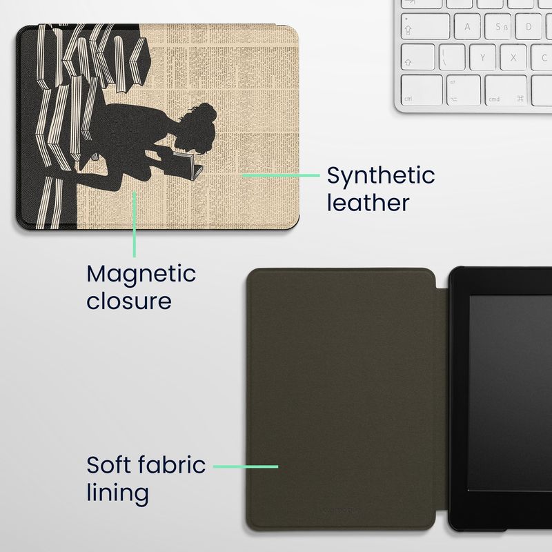 Laptop, Telefoane si Tablete - Ebook reader si accesorii - Accesorii eBook Reader - Husa Kwmobile pentru Amazon Kindle Paperwhite 11, Signature Edition, Paperwhite Kids, antisoc, negru, bej - Infinity.ro