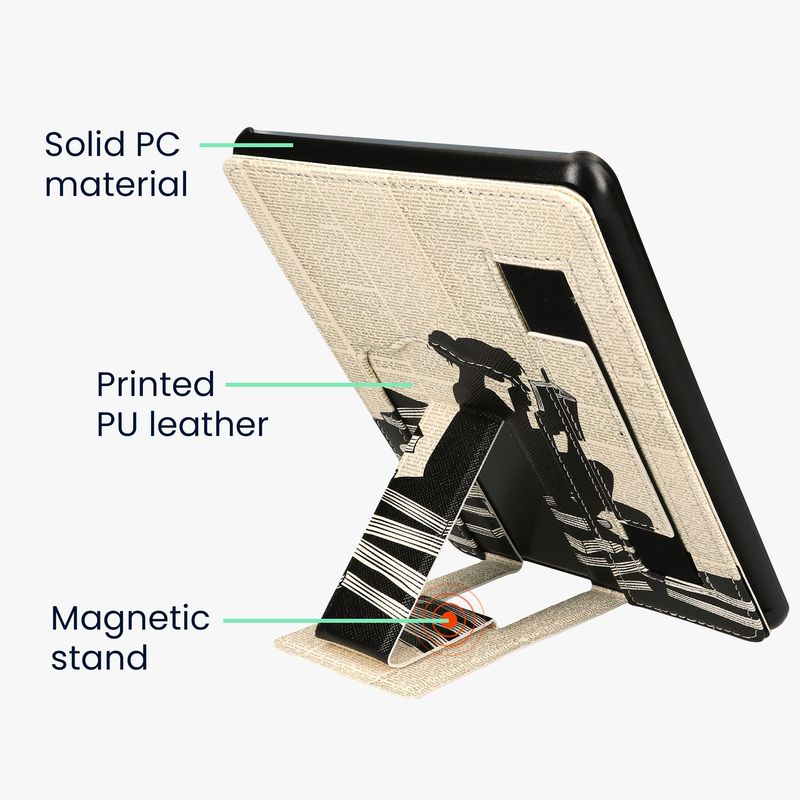 Laptop, Telefoane si Tablete - Ebook reader si accesorii - Accesorii eBook Reader - Husa Kwmobile pentru Amazon Kindle Paperwhite 11, Signature Edition, Paperwhite Kids, functie stand, negru, bej - Infinity.ro