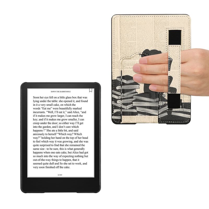 Laptop, Telefoane si Tablete - Ebook reader si accesorii - Accesorii eBook Reader - Husa Kwmobile pentru Amazon Kindle Paperwhite 11, Signature Edition, Paperwhite Kids, functie stand, negru, bej - Infinity.ro