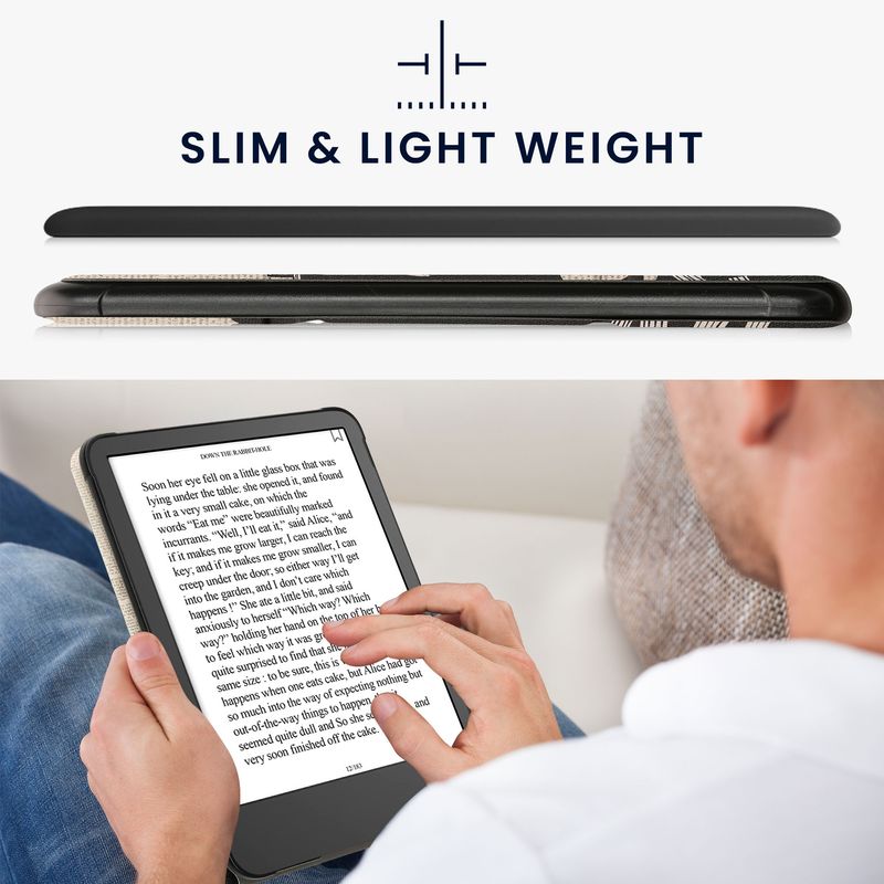 Laptop, Telefoane si Tablete - Ebook reader si accesorii - Accesorii eBook Reader - Husa Kwmobile pentru Amazon Kindle Paperwhite 12 (2024), Colorsoft, functie Sleep/Wake, piele ecologica, negru, bej - Infinity.ro
