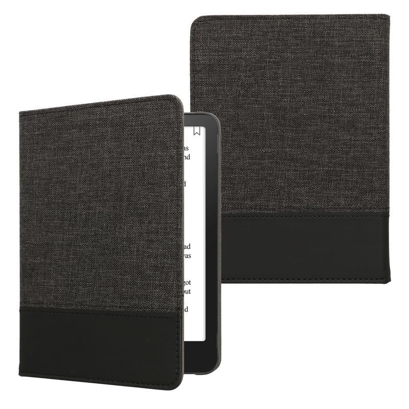 Laptop, Telefoane si Tablete - Ebook reader si accesorii - Accesorii eBook Reader - Husa Kwmobile pentru Amazon Kindle Paperwhite 12 (2024), Colorsoft, inchidere magnetica, antisoc, panza, gri, negru - Infinity.ro