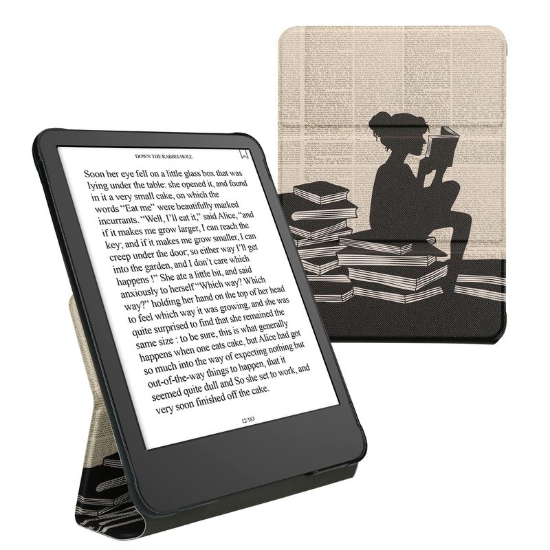 Laptop, Telefoane si Tablete - Ebook reader si accesorii - Accesorii eBook Reader - Husa Kwmobile pentru Amazon Kindle Paperwhite 12 (2024), Colorsoft, functie Sleep/Wake, piele ecologica, negru, bej - Infinity.ro