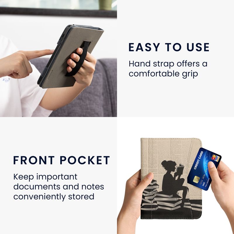 Laptop, Telefoane si Tablete - Ebook reader si accesorii - Accesorii eBook Reader - Husa Kwmobile pentru Amazon Kindle Paperwhite 12 (2024), Colorsoft, inchidere magnetica, piele ecologica, negru, bej - Infinity.ro