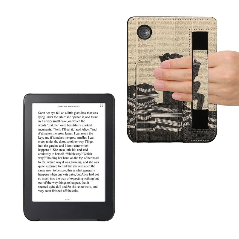 Laptop, Telefoane si Tablete - Ebook reader si accesorii - Accesorii eBook Reader - Husa Kwmobile pentru Kobo Clara 2E, Tolino Shine 4, functie stand, curea de mana, piele ecologica, negru, bej - Infinity.ro