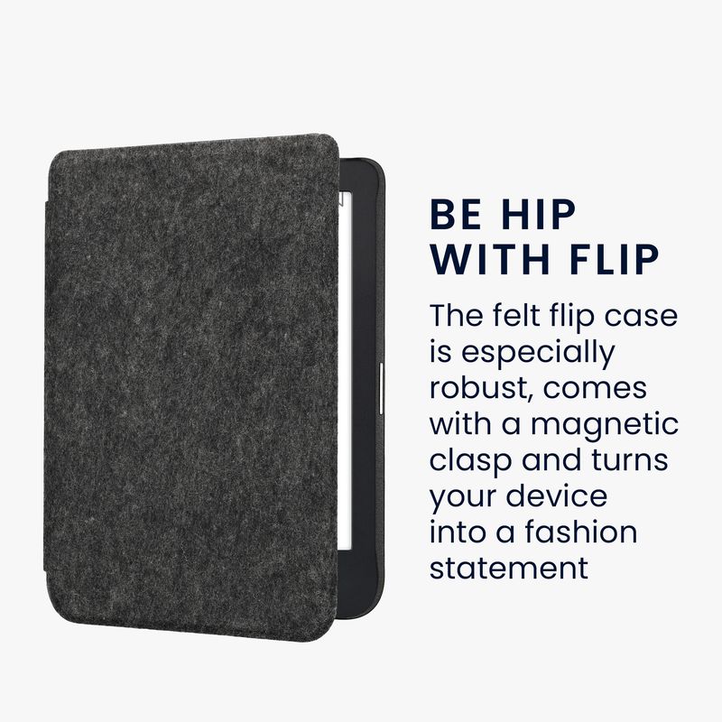 Laptop, Telefoane si Tablete - Ebook reader si accesorii - Accesorii eBook Reader - Husa Kwmobile pentru Kobo Clara 2E, Tolino Shine 4, inchidere magnetica, protectie la socuri, fetru, textil, gri - Infinity.ro