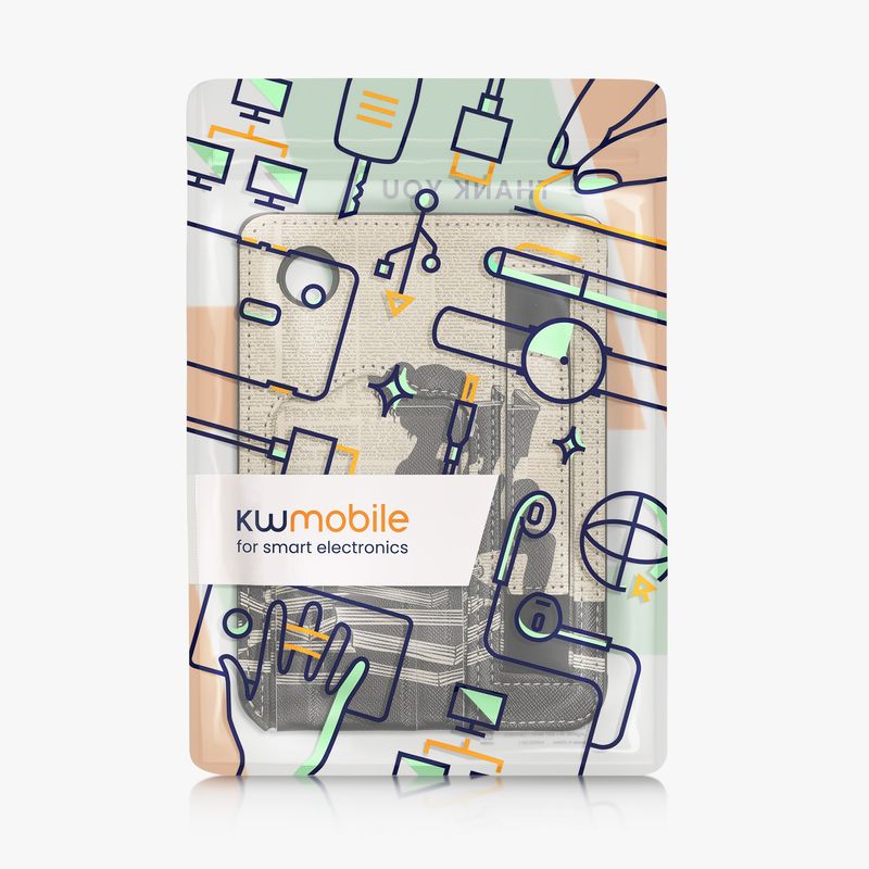 Laptop, Telefoane si Tablete - Ebook reader si accesorii - Accesorii eBook Reader - Husa Kwmobile pentru Kobo Clara 2E, Tolino Shine 4, functie stand, curea de mana, piele ecologica, negru, bej - Infinity.ro