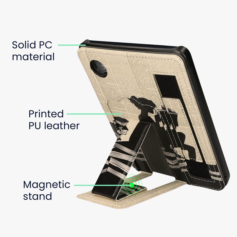 Laptop, Telefoane si Tablete - Ebook reader si accesorii - Accesorii eBook Reader - Husa Kwmobile pentru Kobo Clara 2E, Tolino Shine 4, functie stand, curea de mana, piele ecologica, negru, bej - Infinity.ro