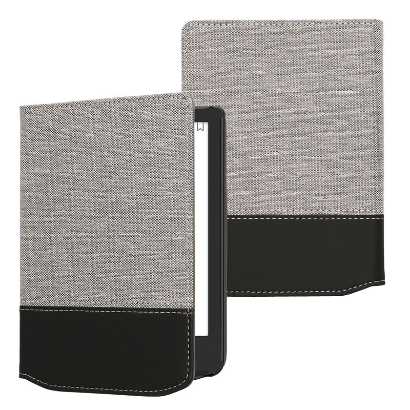 Laptop, Telefoane si Tablete - Ebook reader si accesorii - Accesorii eBook Reader - Husa Kwmobile pentru PocketBook Verse, Verse Lite, Verse Pro, Verse Pro Color, inchidere magnetica, panza, gri, negru - Infinity.ro