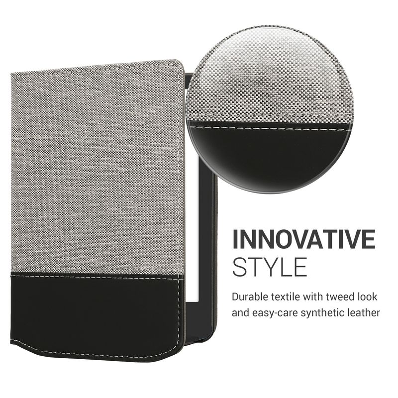 Laptop, Telefoane si Tablete - Ebook reader si accesorii - Accesorii eBook Reader - Husa Kwmobile pentru PocketBook Verse, Verse Lite, Verse Pro, Verse Pro Color, inchidere magnetica, panza, gri, negru - Infinity.ro