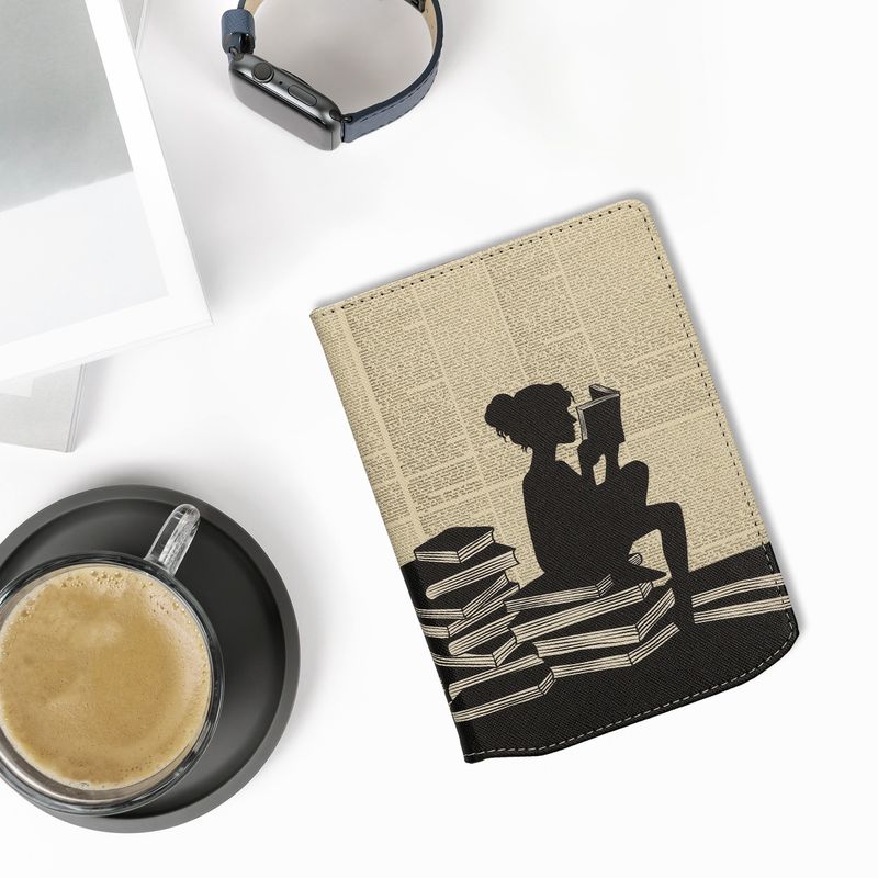 Laptop, Telefoane si Tablete - Ebook reader si accesorii - Accesorii eBook Reader - Husa Kwmobile pentru PocketBook Verse, Verse Lite, Verse Pro, Verse Pro Color, piele ecologica, negru, bej - Infinity.ro