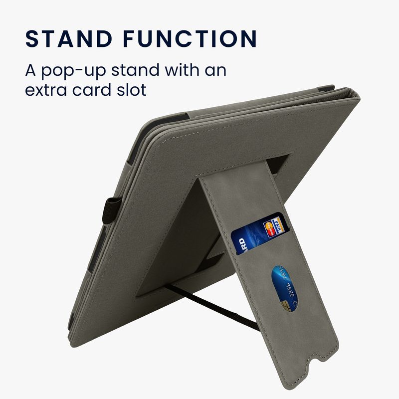 Laptop, Telefoane si Tablete - Ebook reader si accesorii - Accesorii eBook Reader - Husa pentru eBook Reader Kwmobile pentru Amazon Kindle Scribe (2022, 2024), buzunar card, piele ecologica, gri - Infinity.ro
