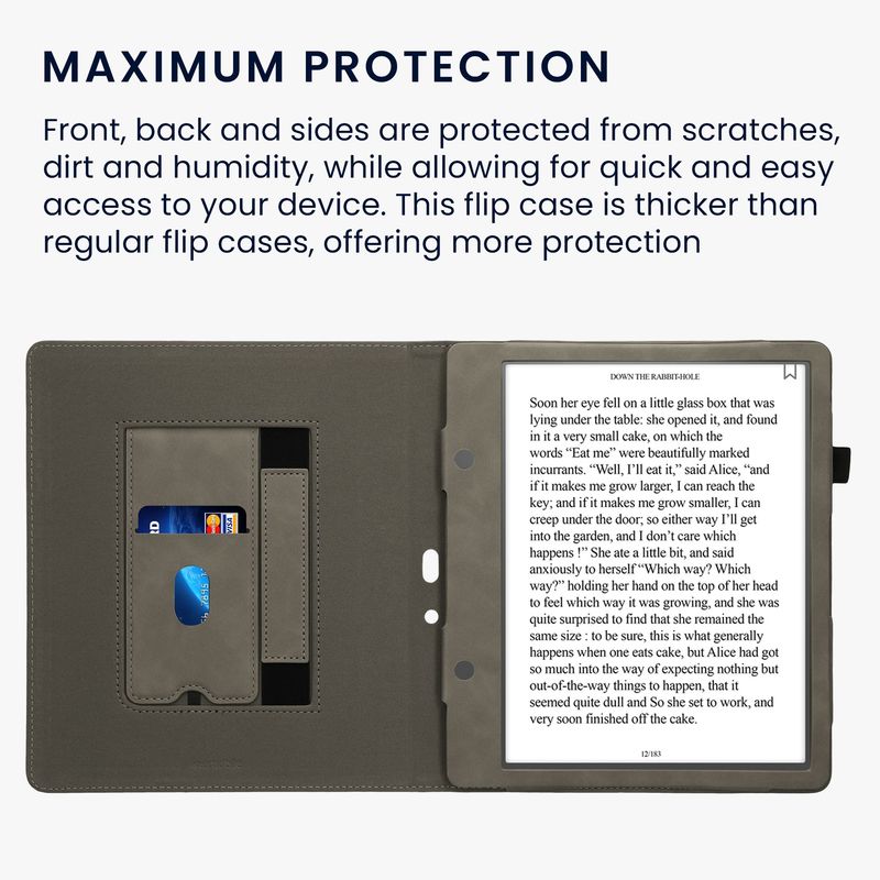 Laptop, Telefoane si Tablete - Ebook reader si accesorii - Accesorii eBook Reader - Husa pentru eBook Reader Kwmobile pentru Amazon Kindle Scribe (2022, 2024), buzunar card, piele ecologica, gri - Infinity.ro