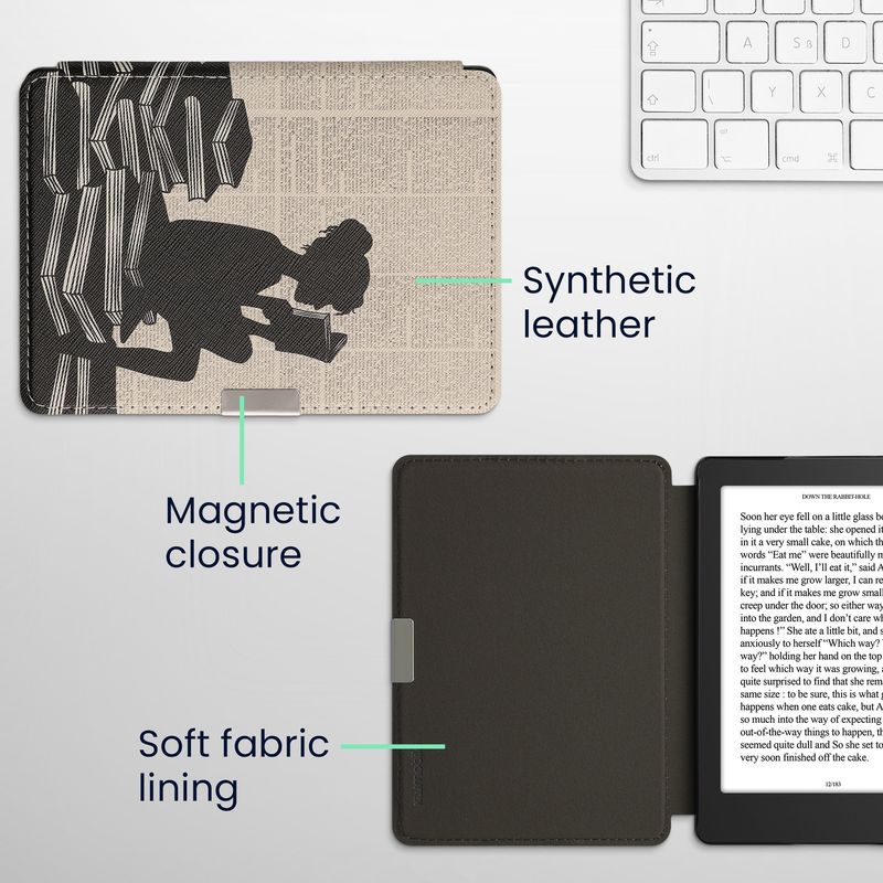 Laptop, Telefoane si Tablete - Ebook reader si accesorii - Accesorii eBook Reader - Husa pentru eBook Reader Kwmobile pentru Kobo Aura Edition 2, inchidere magnetica, piele ecologica, negru, bej - Infinity.ro