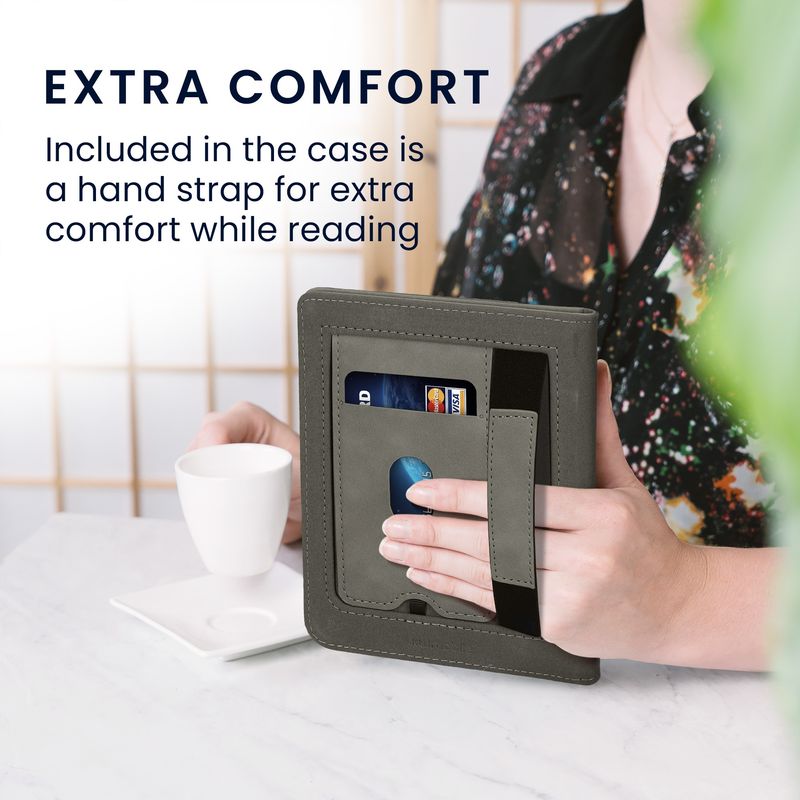 Laptop, Telefoane si Tablete - Ebook reader si accesorii - Accesorii eBook Reader - Husa pentru eBook Reader Kwmobile pentru Kobo Clara BW, Clara Colour, buzunar card, piele ecologica, gri - Infinity.ro
